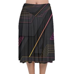 Gradient Geometric Shapes Dark Background Velvet Flared Midi Skirt by Apen