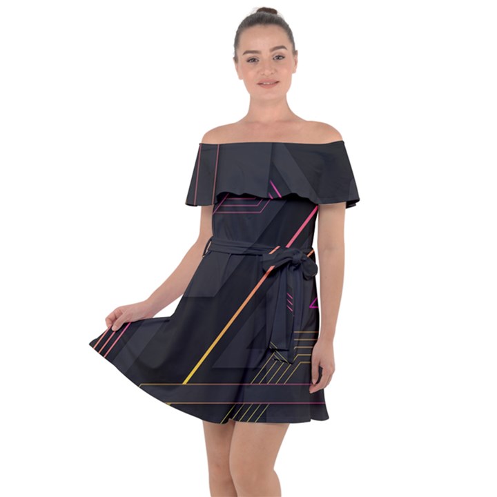 Gradient Geometric Shapes Dark Background Off Shoulder Velour Dress