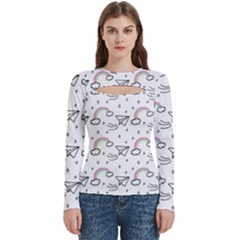 Abstract Classic Blue Background Women s Cut Out Long Sleeve T-shirt by Apen