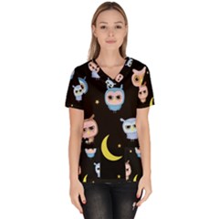 Cute Art Print Pattern Women s V-neck Scrub Top by Apen