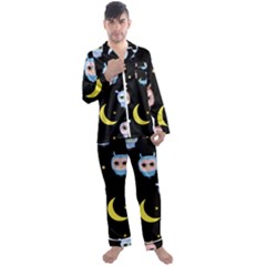 Cute Art Print Pattern Men s Long Sleeve Satin Pajamas Set by Apen