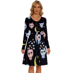 Cute Art Print Pattern Long Sleeve Dress With Pocket by Apen