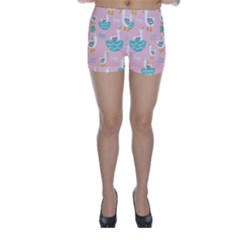 Cute Owl Doodles With Moon Star Seamless Pattern Skinny Shorts by Apen