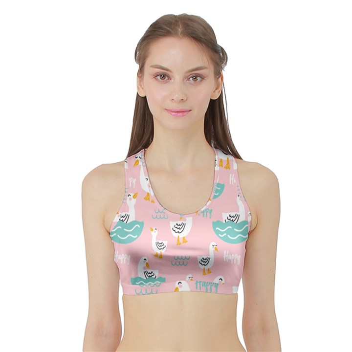 Cute Owl Doodles With Moon Star Seamless Pattern Sports Bra with Border