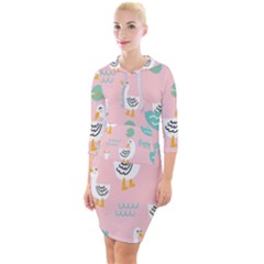 Cute Owl Doodles With Moon Star Seamless Pattern Quarter Sleeve Hood Bodycon Dress by Apen