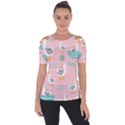 Cute Owl Doodles With Moon Star Seamless Pattern Shoulder Cut Out Short Sleeve Top View1