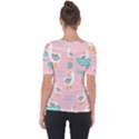 Cute Owl Doodles With Moon Star Seamless Pattern Shoulder Cut Out Short Sleeve Top View2