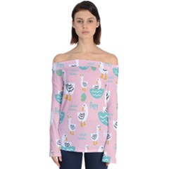 Cute Owl Doodles With Moon Star Seamless Pattern Off Shoulder Long Sleeve Top by Apen