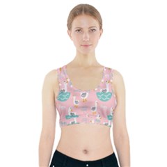 Cute Owl Doodles With Moon Star Seamless Pattern Sports Bra With Pocket by Apen