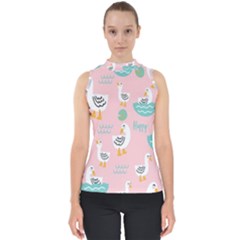 Cute Owl Doodles With Moon Star Seamless Pattern Mock Neck Shell Top by Apen