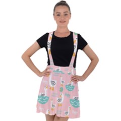 Cute Owl Doodles With Moon Star Seamless Pattern Velvet Suspender Skater Skirt by Apen