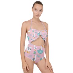 Cute Owl Doodles With Moon Star Seamless Pattern Scallop Top Cut Out Swimsuit by Apen