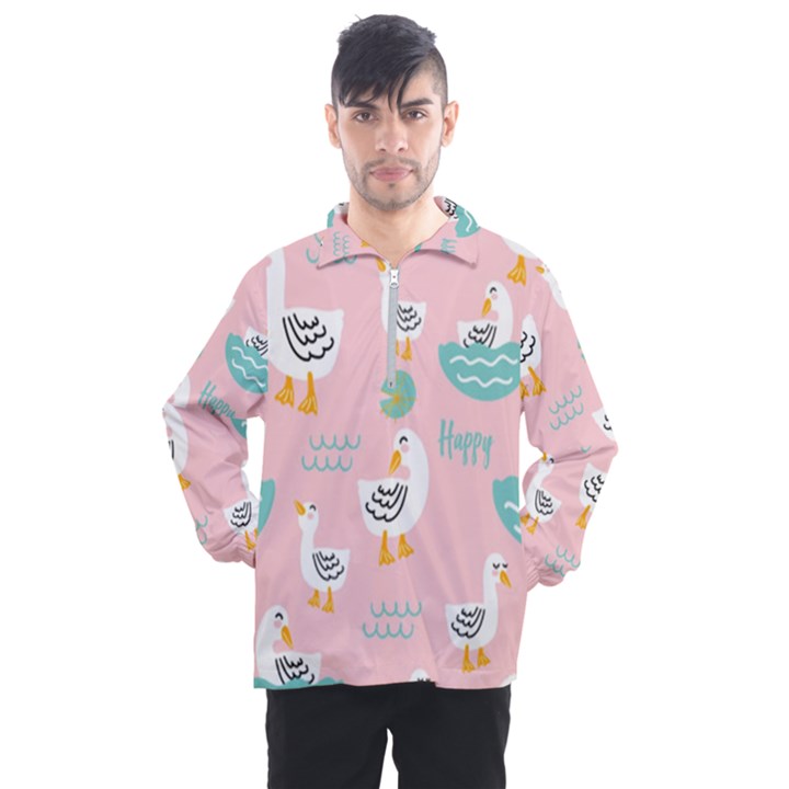 Cute Owl Doodles With Moon Star Seamless Pattern Men s Half Zip Pullover