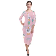 Cute Owl Doodles With Moon Star Seamless Pattern Quarter Sleeve Midi Velour Bodycon Dress by Apen