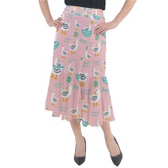 Cute Owl Doodles With Moon Star Seamless Pattern Midi Mermaid Skirt by Apen