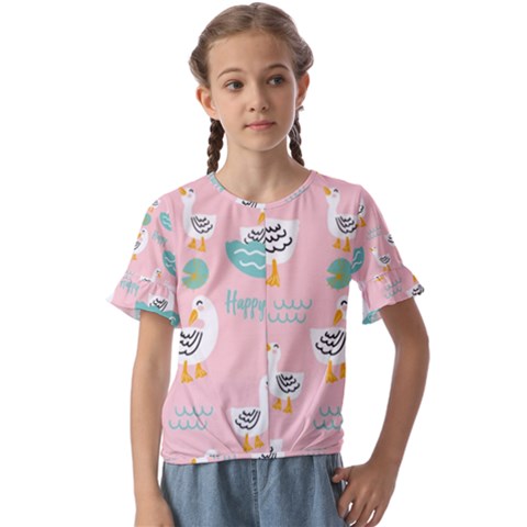 Cute Owl Doodles With Moon Star Seamless Pattern Kids  Cuff Sleeve Scrunch Bottom T-shirt by Apen