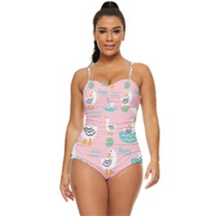 Cute Owl Doodles With Moon Star Seamless Pattern Retro Full Coverage Swimsuit by Apen