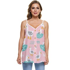 Cute Owl Doodles With Moon Star Seamless Pattern Casual Spaghetti Strap Chiffon Top by Apen