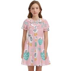 Cute Owl Doodles With Moon Star Seamless Pattern Kids  Bow Tie Puff Sleeve Dress by Apen