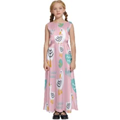 Cute Owl Doodles With Moon Star Seamless Pattern Kids  Satin Sleeveless Maxi Dress by Apen