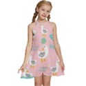 Cute Owl Doodles With Moon Star Seamless Pattern Kids  Halter Collar Waist Tie Chiffon Dress View1