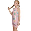 Cute Owl Doodles With Moon Star Seamless Pattern Kids  Halter Collar Waist Tie Chiffon Dress View2