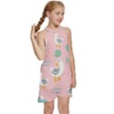 Cute Owl Doodles With Moon Star Seamless Pattern Kids  Halter Collar Waist Tie Chiffon Dress View3