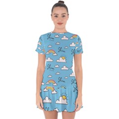 Seamless Pattern Vector Owl Cartoon With Bugs Drop Hem Mini Chiffon Dress by Apen