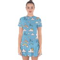 Seamless Pattern Vector Owl Cartoon With Bugs Drop Hem Mini Chiffon Dress View1