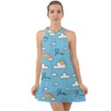 Seamless Pattern Vector Owl Cartoon With Bugs Halter Tie Back Chiffon Dress View1