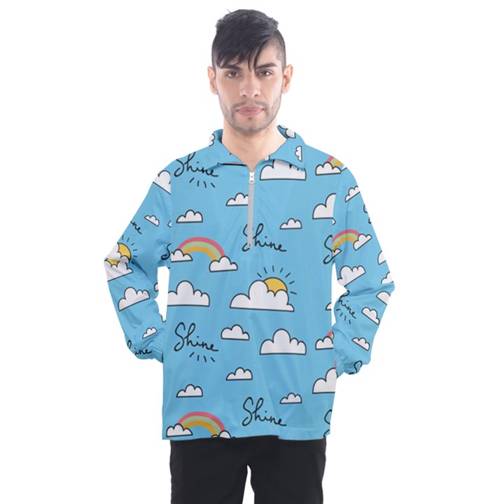 Seamless Pattern Vector Owl Cartoon With Bugs Men s Half Zip Pullover