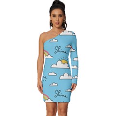 Sky Pattern Long Sleeve One Shoulder Mini Dress by Apen