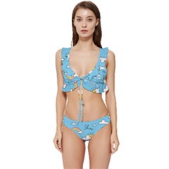 Seamless Pattern Vector Owl Cartoon With Bugs Low Cut Ruffle Edge Bikini Set by Apen