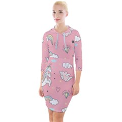 Cute Unicorn Seamless Pattern Quarter Sleeve Hood Bodycon Dress by Apen