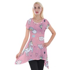 Cute Unicorn Seamless Pattern Short Sleeve Side Drop Tunic by Apen