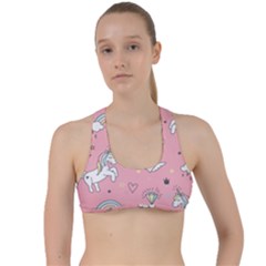 Cute Unicorn Seamless Pattern Criss Cross Racerback Sports Bra by Apen