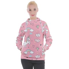 Cute Unicorn Seamless Pattern Women s Hooded Pullover by Apen