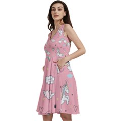 Cute Unicorn Seamless Pattern Sleeveless V-neck Skater Dress With Pockets