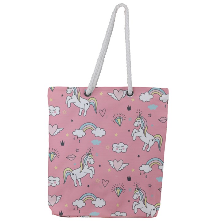 Cute Unicorn Seamless Pattern Full Print Rope Handle Tote (Large)