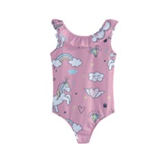 Cute Unicorn Seamless Pattern Kids  Frill Swimsuit by Apen