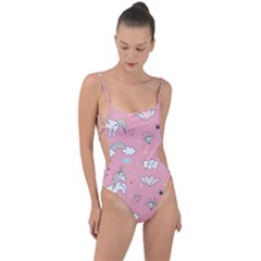 Cute Unicorn Seamless Pattern Tie Strap One Piece Swimsuit by Apen