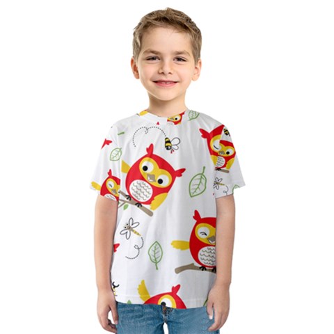 Seamless Pattern Vector Owl Cartoon With Bugs Kids  Sport Mesh T-shirt by Apen