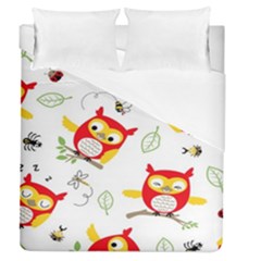 Seamless Pattern Vector Owl Cartoon With Bugs Duvet Cover (queen Size) by Apen