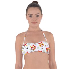 Seamless Pattern Vector Owl Cartoon With Bugs Tie Back Bikini Top by Apen