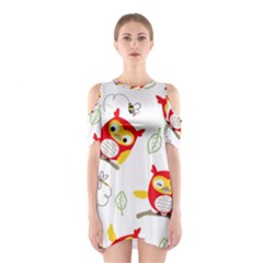 Seamless Pattern Vector Owl Cartoon With Bugs Shoulder Cutout One Piece Dress by Apen