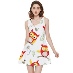 Seamless Pattern Vector Owl Cartoon With Bugs Inside Out Reversible Sleeveless Dress by Apen