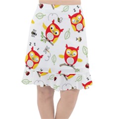 Seamless Pattern Vector Owl Cartoon With Bugs Fishtail Chiffon Skirt by Apen