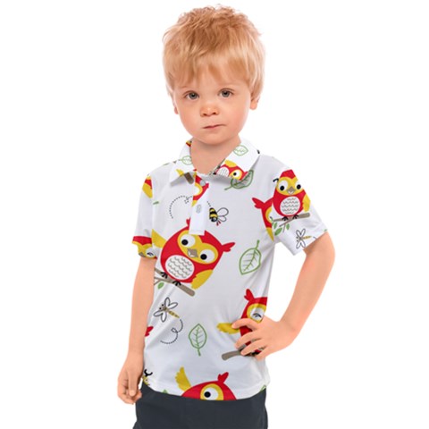 Seamless Pattern Vector Owl Cartoon With Bugs Kids  Polo T-shirt by Apen