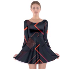 Gradient Geometric Shapes Dark Background Design Long Sleeve Skater Dress by Apen