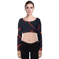 Gradient Geometric Shapes Dark Background Design Velvet Long Sleeve Crop Top by Apen